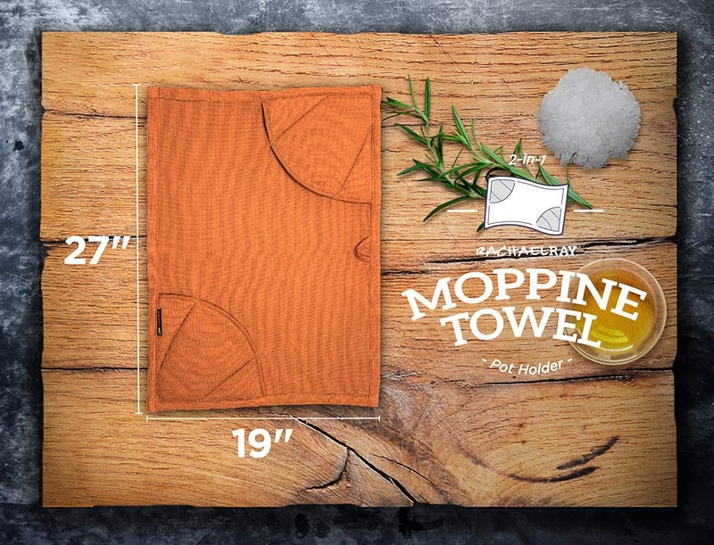 Rachael Ray Kitchen Towel, Oven Glove Moppine - 2-in-1 Ultra Absorbent Kitchen Towels with Heat Resistant Padded Pockets Like Pot Holders and Oven Mitts to Handle Hot Cookware - Burnt Orange, 2 Pack - Image 5